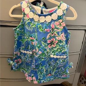 Lilly Pulitzer Pink and Blue Floral Baby Dress With Bloomers